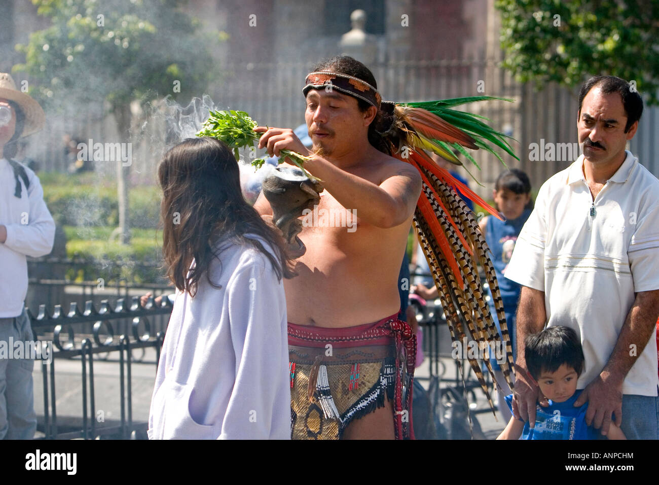 Aztec performing spiritual cleansing ritual hi-res stock photography ...