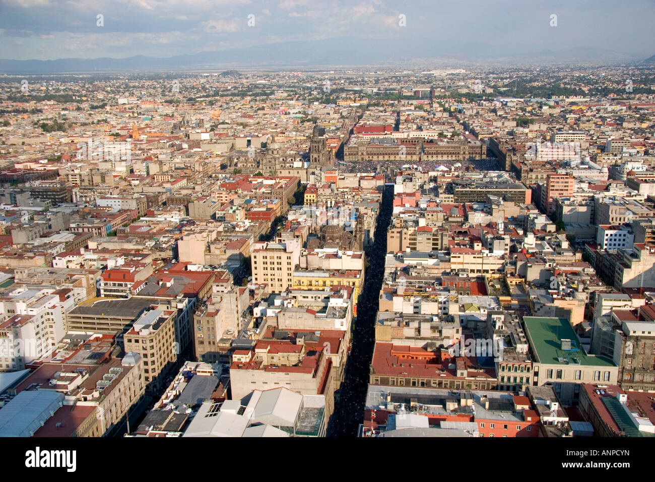 Aerial view of Mexico City Mexico with the national palace in center at the Zocalo Stock Photo