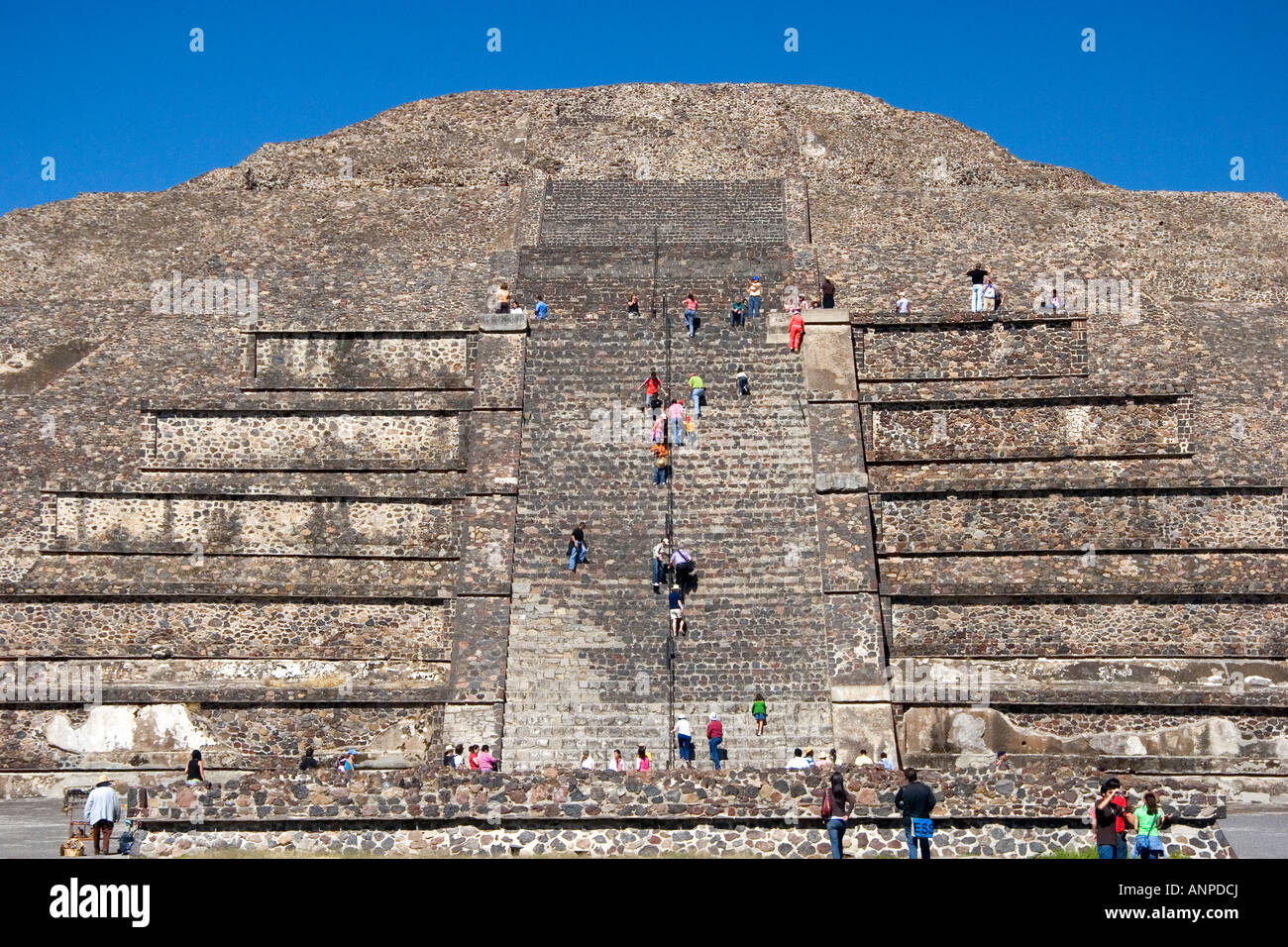 Tourists visit the Pyramid of the Moon at Teotihuacan in the State of Mexico Mexico Stock Photo