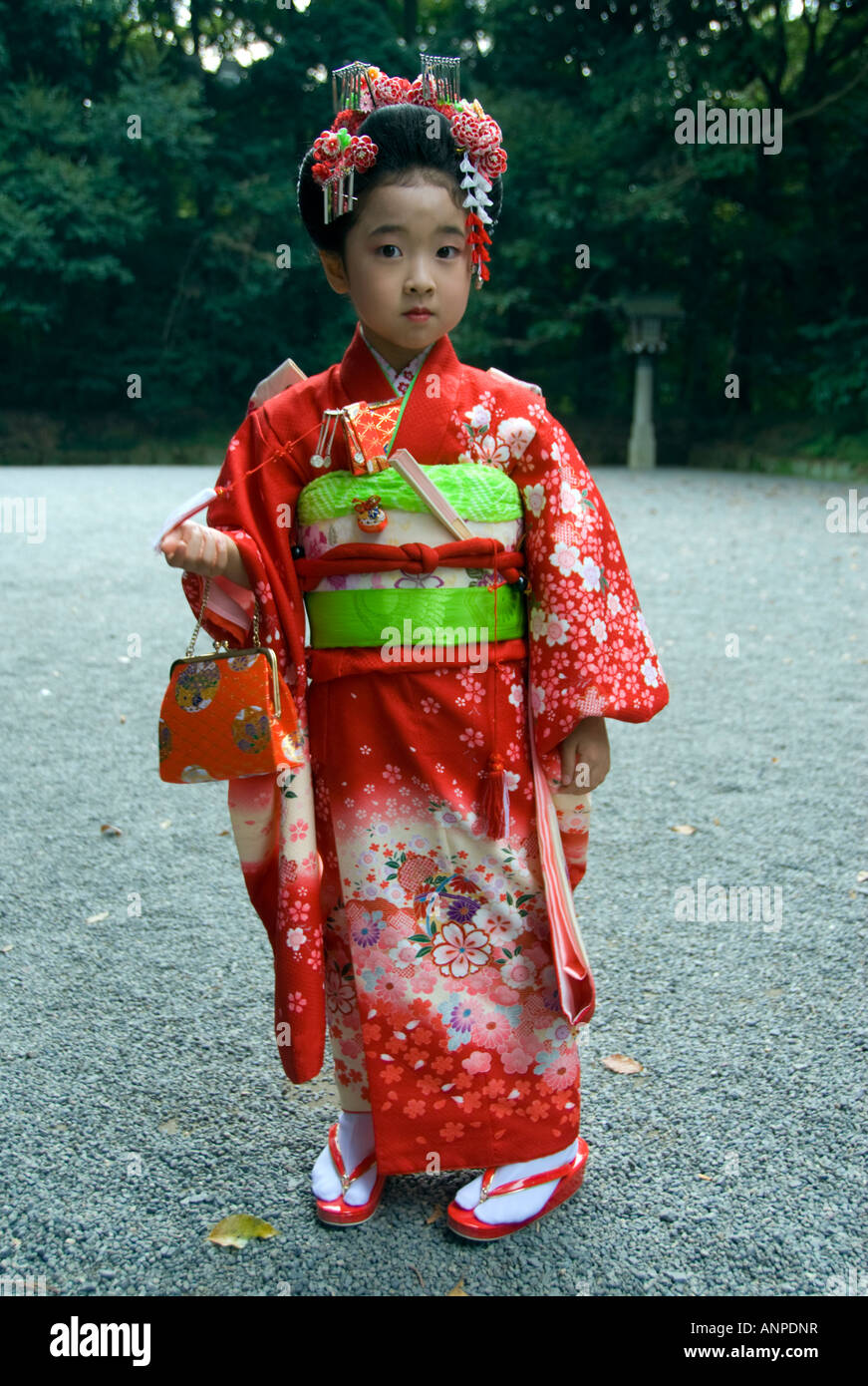 Young Japanese girl in kimono attending ceremony at Meiji Jingu Shrine in  Tokyo Stock Photo - Alamy