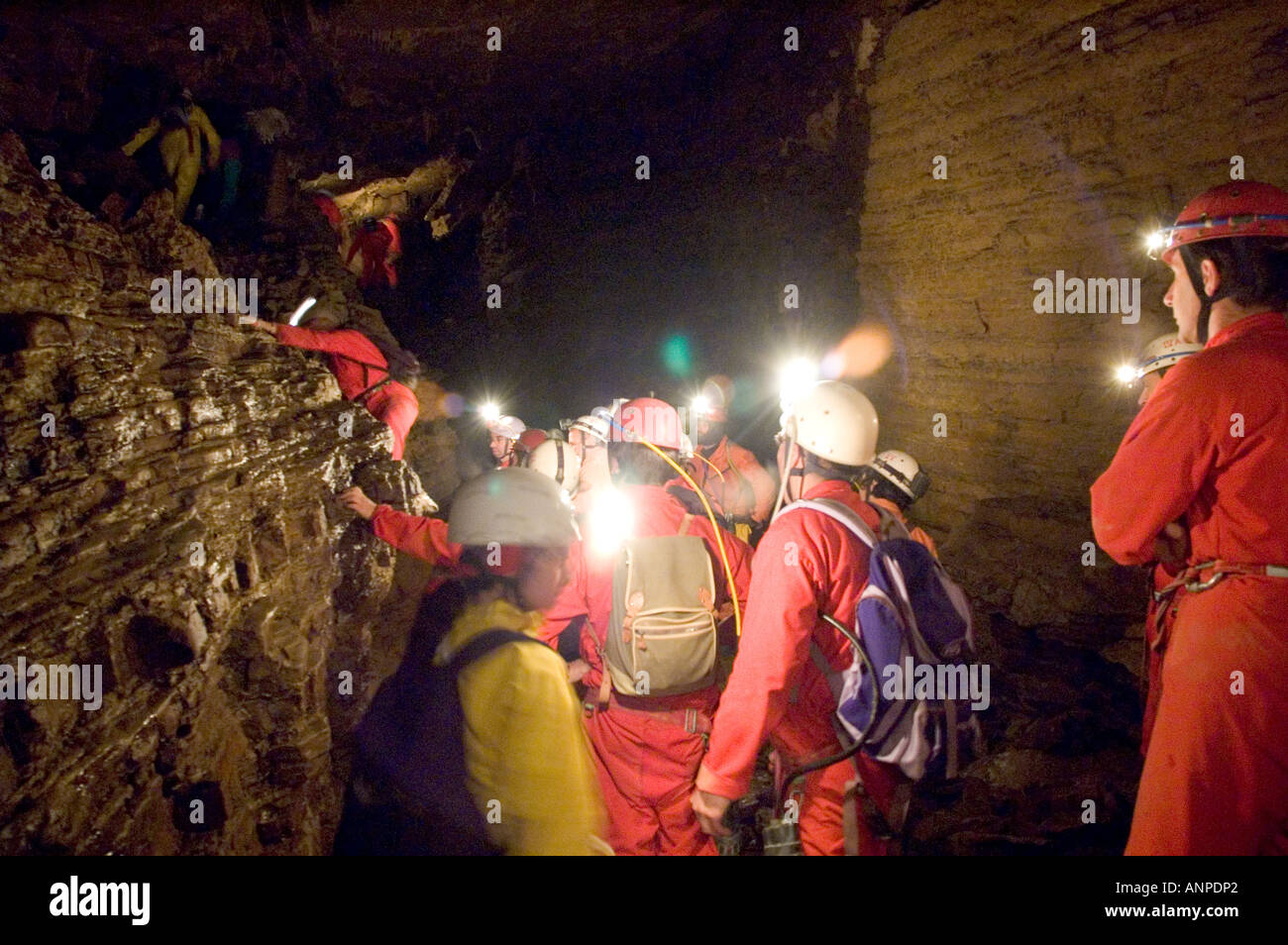 speleologists in the cave of Villanova delle grotte - Friuli Udine Italy Stock Photo