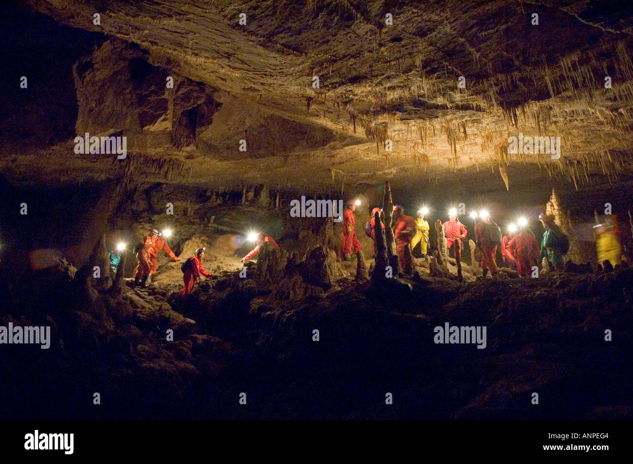 speleologists in the cave of Villanova delle grotte - Friuli Udine Italy Stock Photo