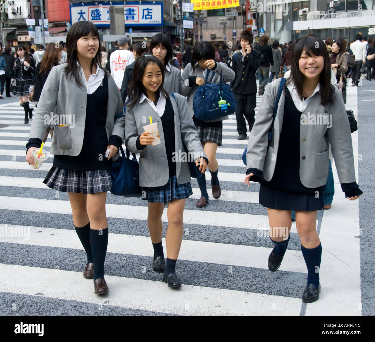 Japanese schoolgirls in Shibuya Tokyo 2007 Stock Photo