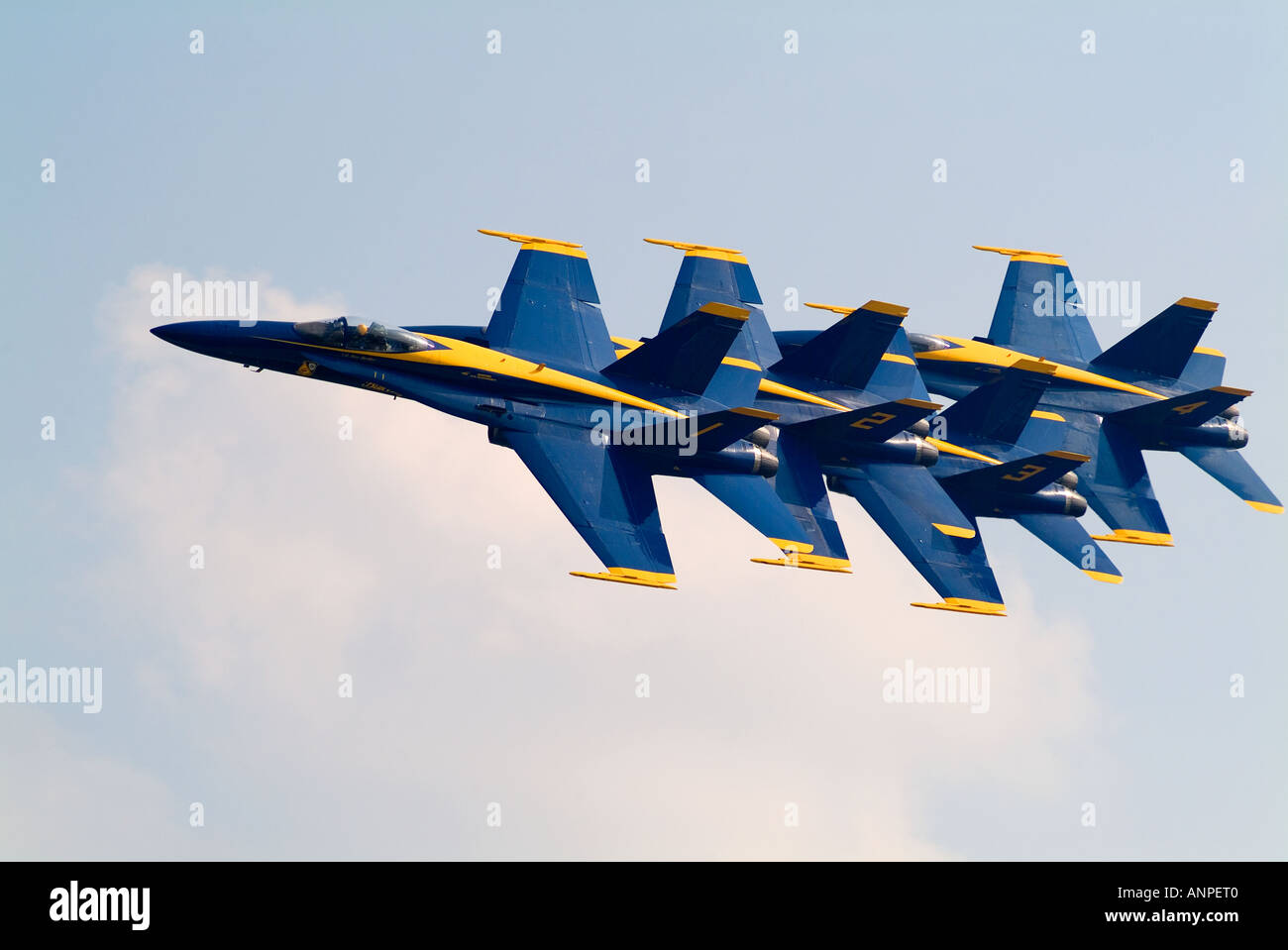 United States Navy Blue Angels in flight just inches from each other Stock Photo