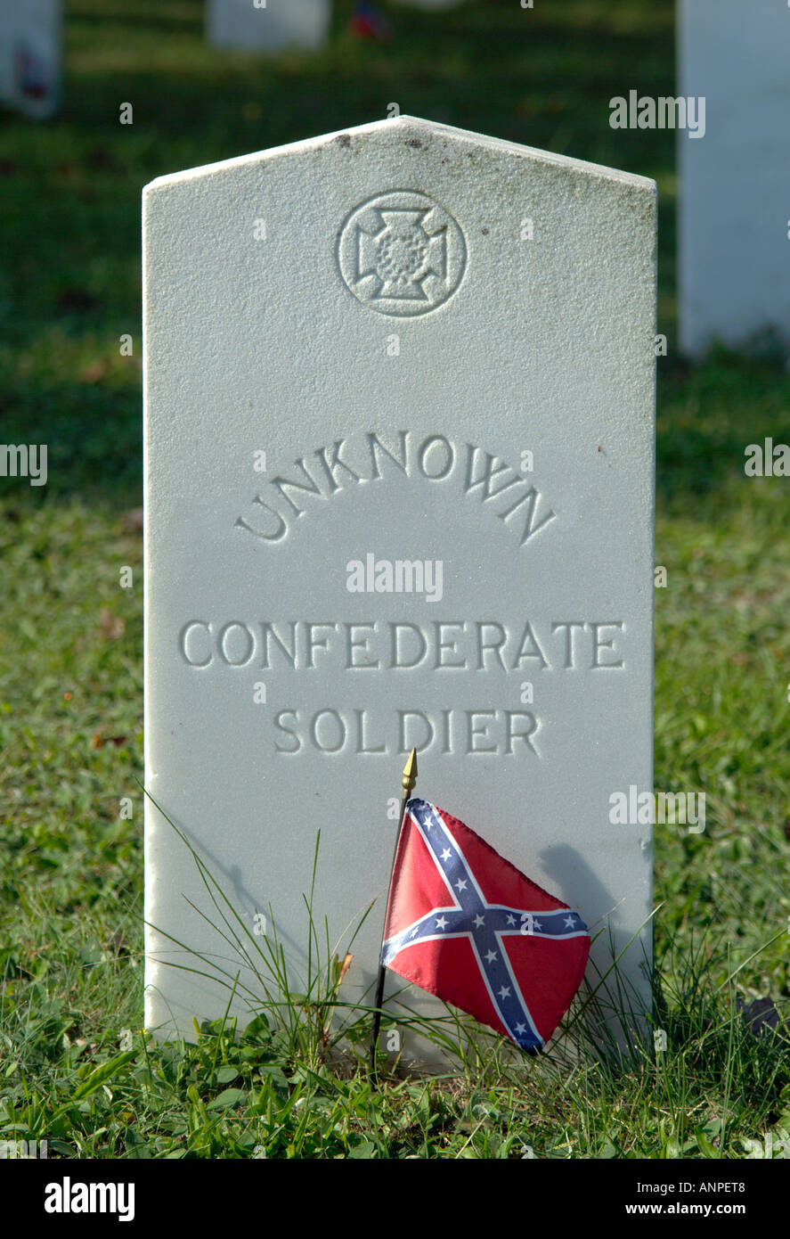 Grave marker of unknown Confederate Soldier from the Civil War in Spotsylvania Courthourse Virginia USA Stock Photo