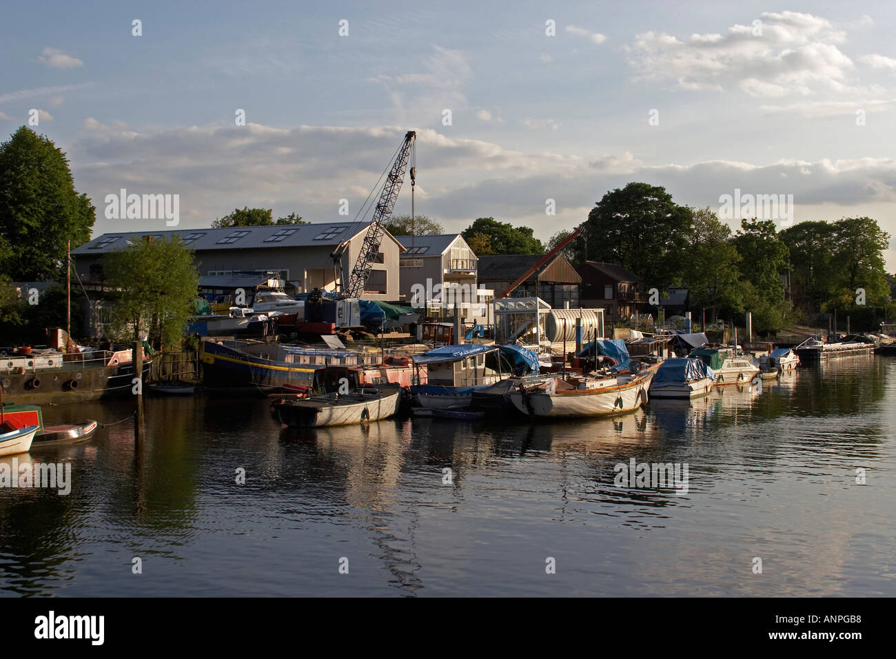 Eel Pie island and River Thames at dusk in summer Twickenham London TW1