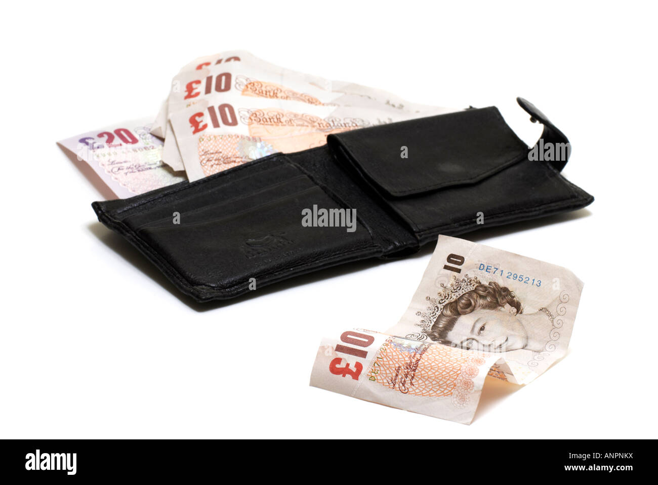 Man's open black leather  wallet Stock Photo
