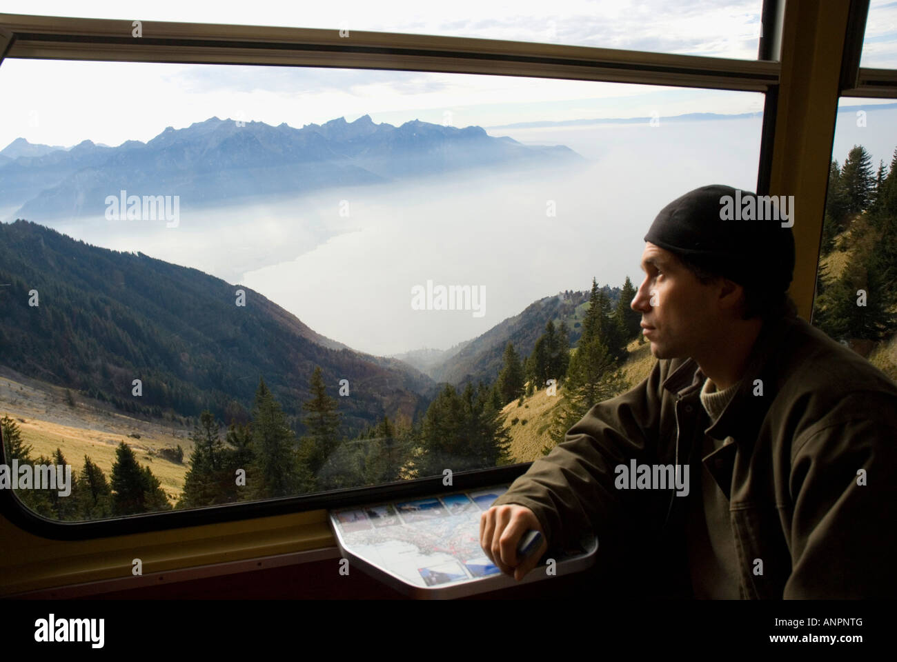 Mountain Train between Montreux and Rochers de Naye Peak ALPS Switzerland Stock Photo