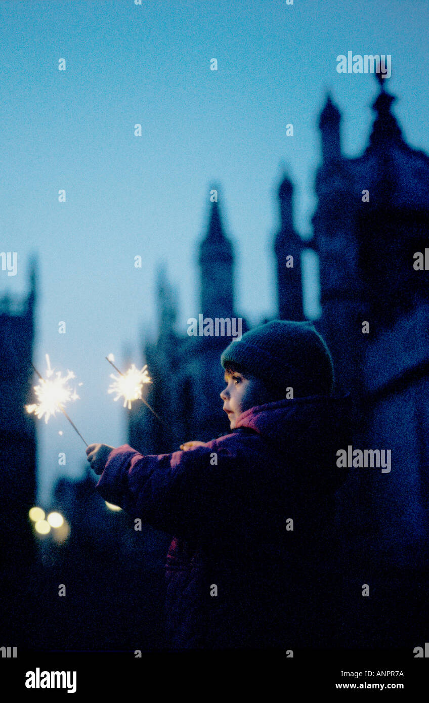 Young girl holding sparklers on Guy Fawkes Night Stock Photo