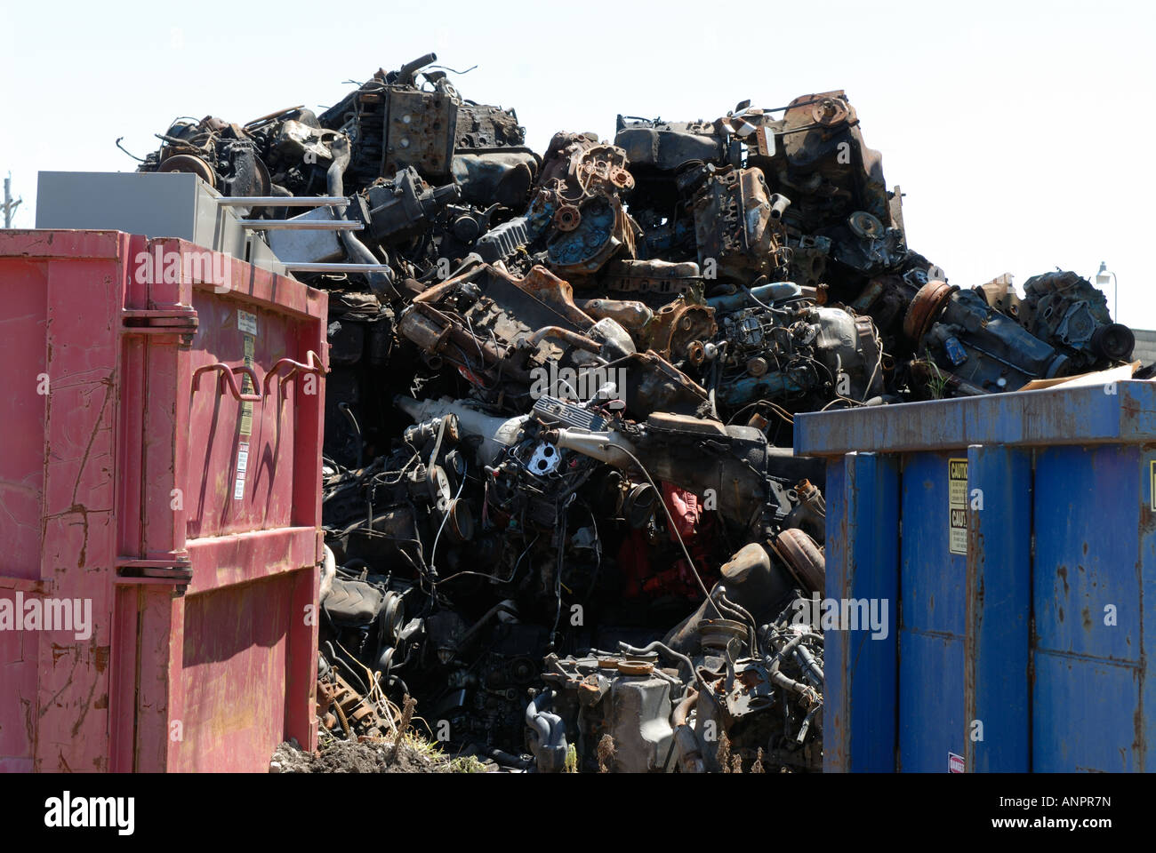 Junked automobile engines in a metal scrap yard Stock Photo Alamy