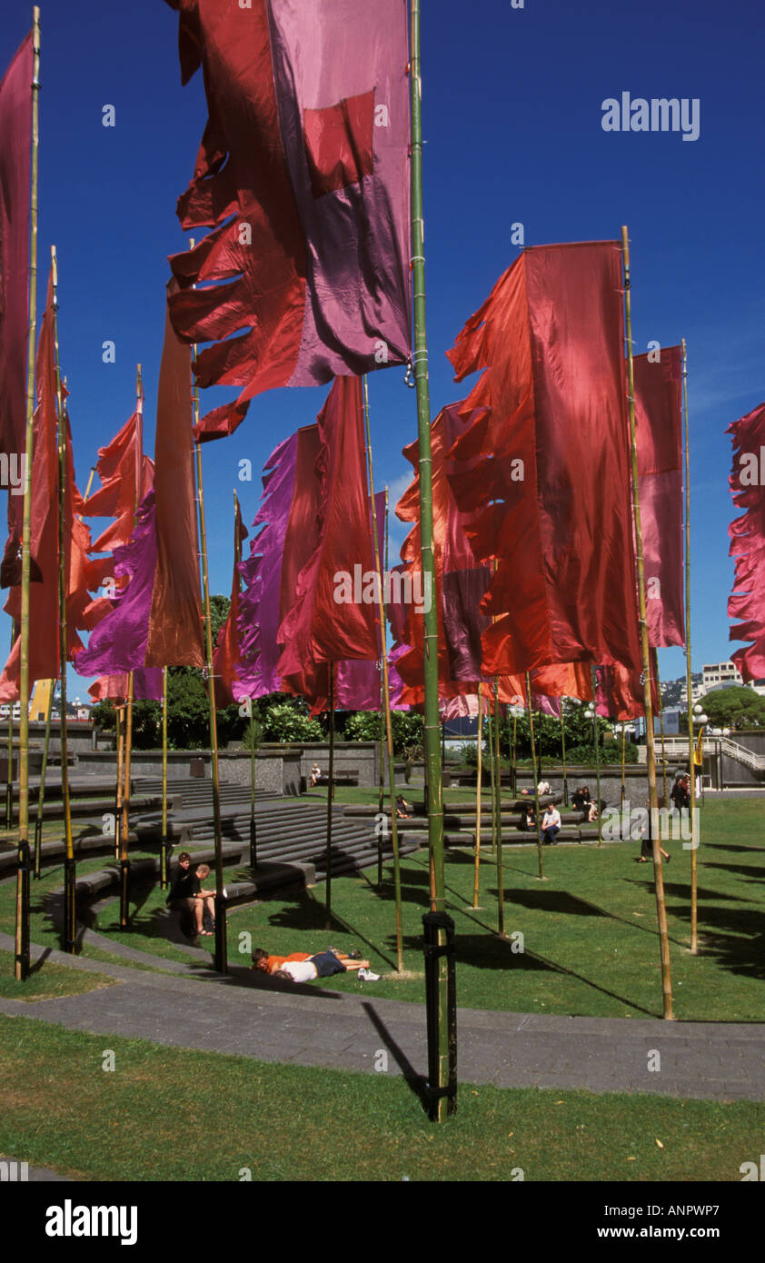 Near Jervois Quay New Zealand Wellington Park Flags Stock Photo