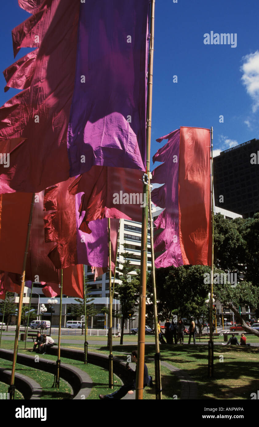 Near Jervois Quay New Zealand Wellington Park Flags Stock Photo