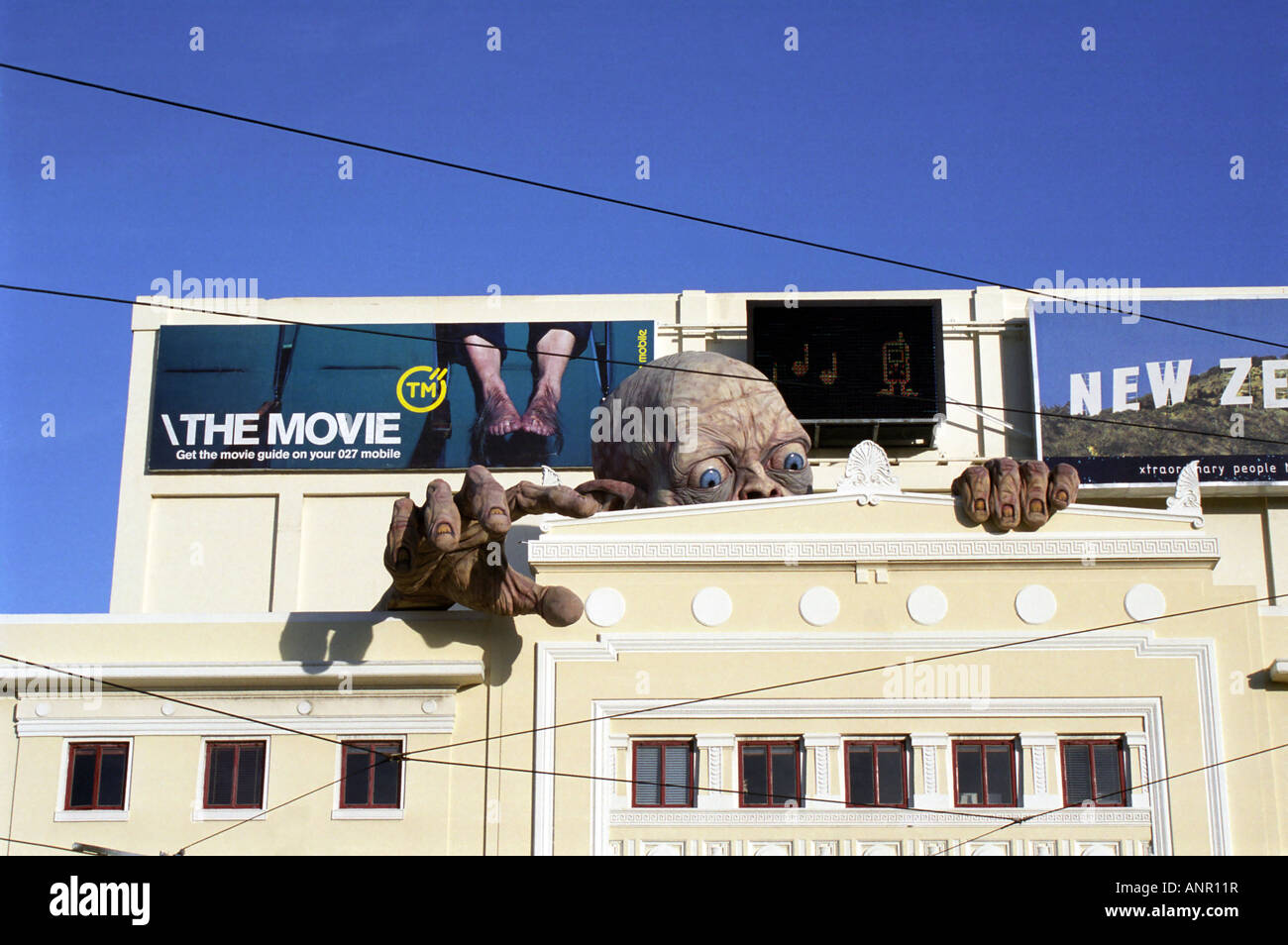 Gollum above a cinema, Wellington, North Island, New Zealand Stock Photo