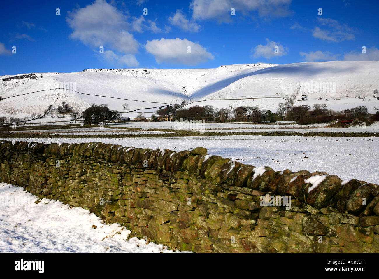 Winter snow Golden Clough ridge Edale Valley Peak District National ...