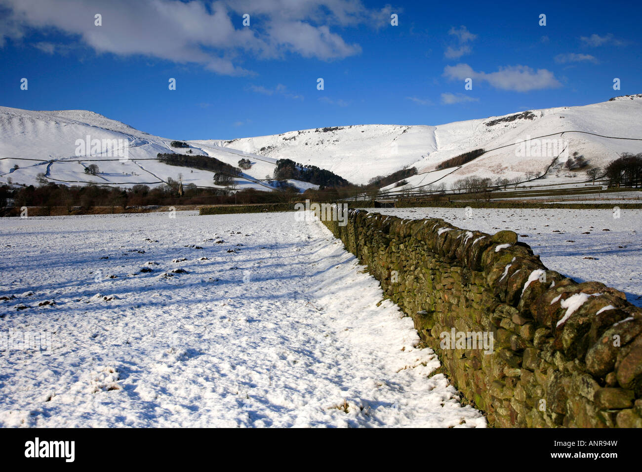 Winter snow Golden Clough ridge Edale Valley Peak District National ...