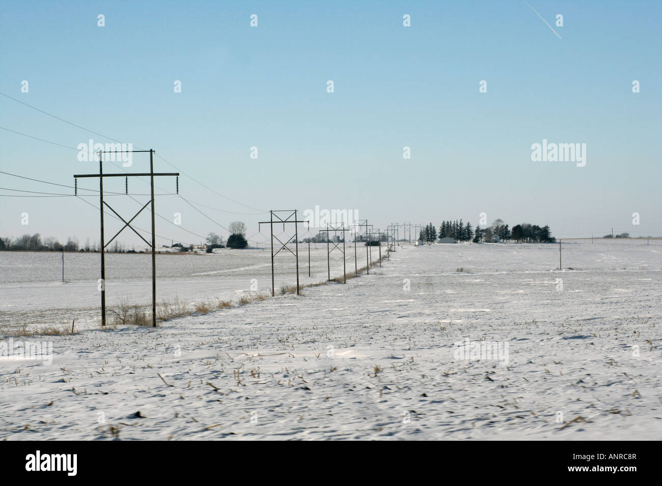 Rural electric power transmission lines in winter Stock Photo - Alamy