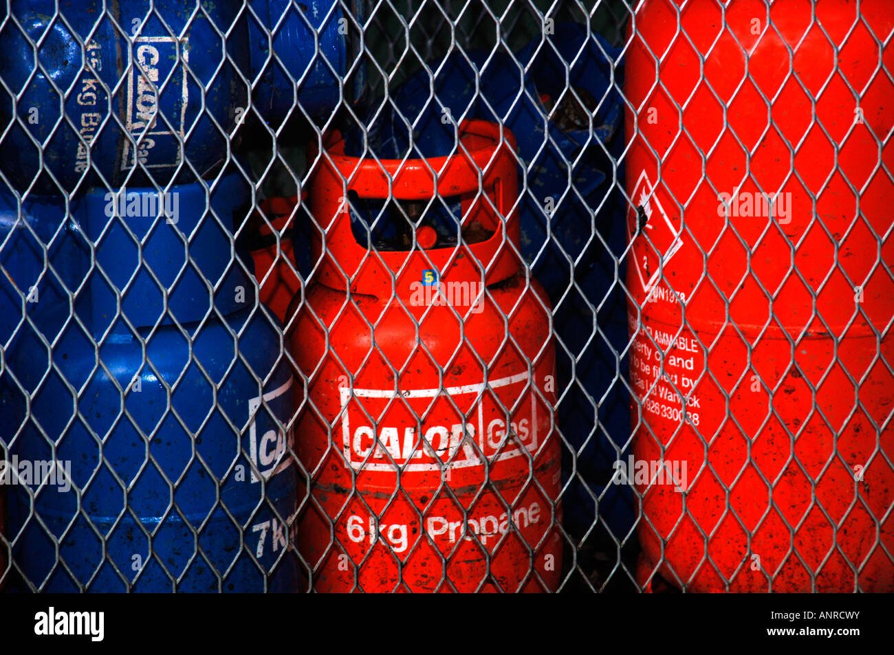 Calor Gas Cylinders Being Kept For Safety Behind Wire Mesh Fencing