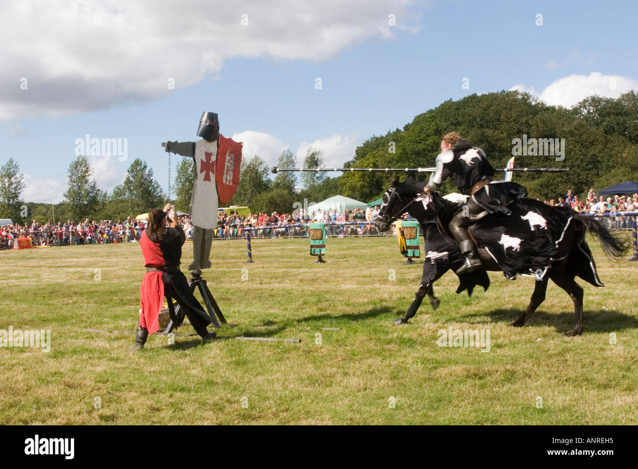 Knights jousting at an historical re-enactment of a jousting tournament Stock Photo