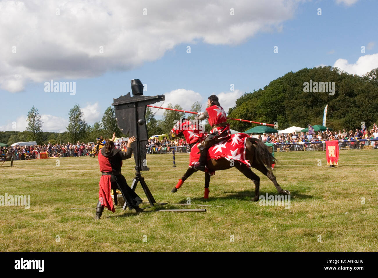 Knights jousting at an historical re-enactment of a jousting tournament Stock Photo