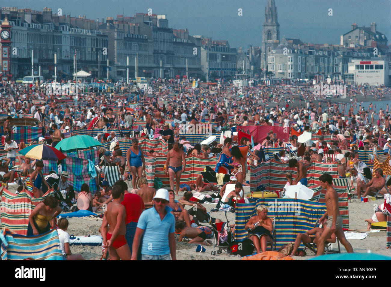crowded beach Weymouth Dorset England UK Stock Photo