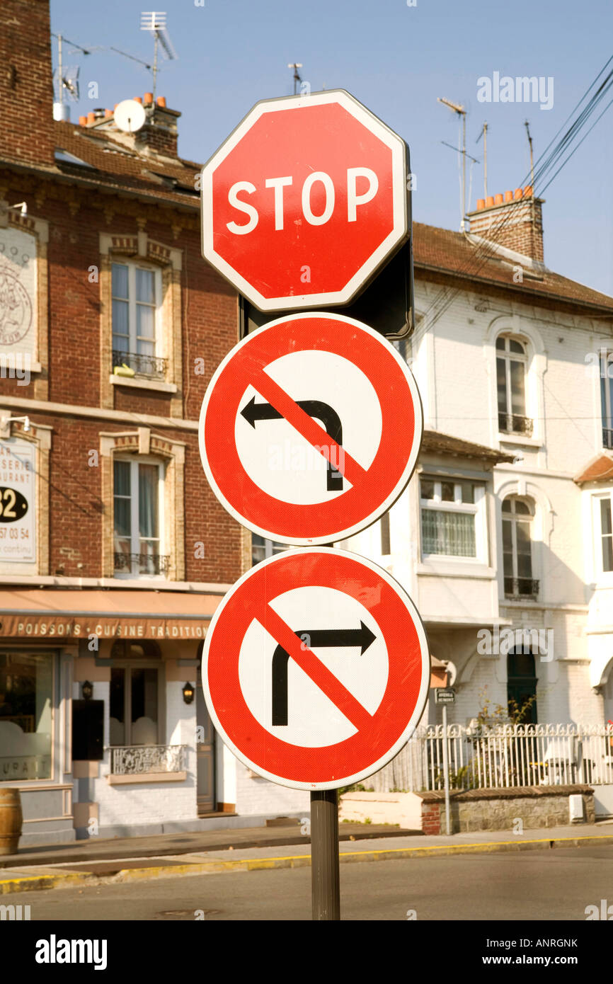 Stop no left no right signs in Chantilly France Stock Photo