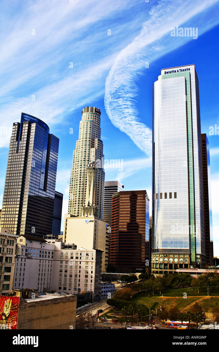 Los Angeles skyline from 10 stories above Broadway, including the US