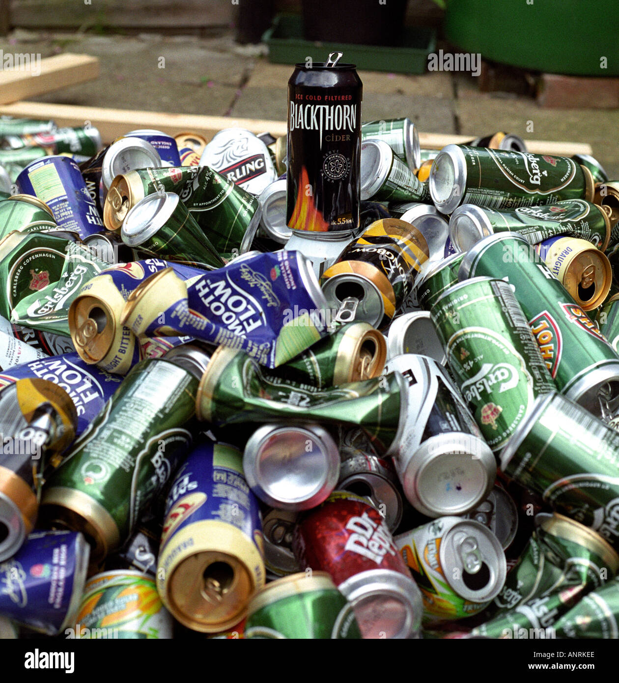 pile of crushed beer cans