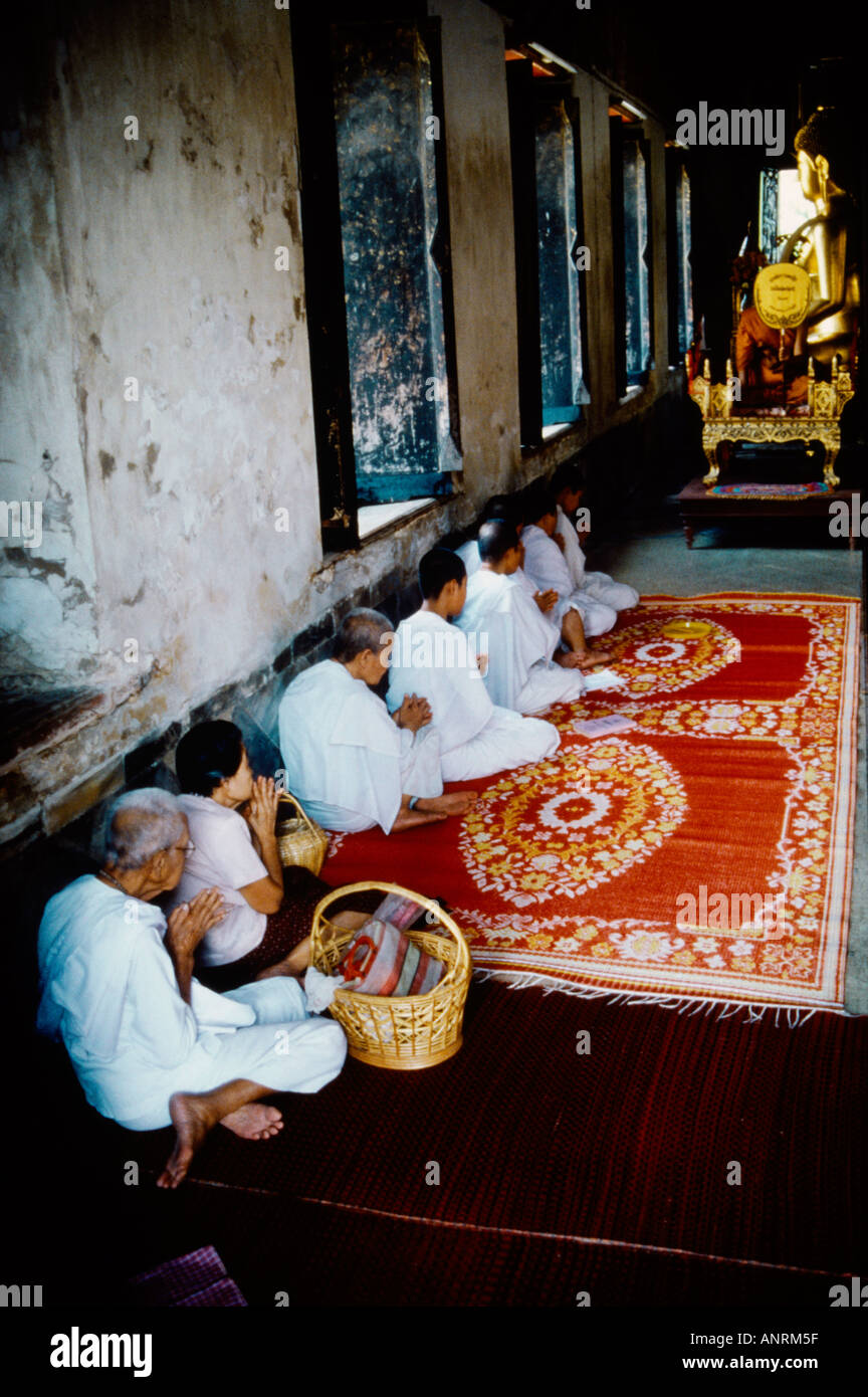Bangkok Thailand Buddhist Nuns Praying At Altar Stock Photo