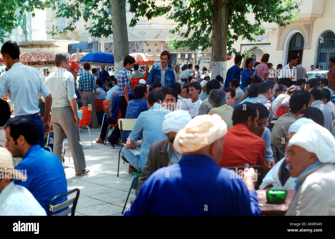 Tlemcen Algeria Men Sitting Outside Cafe Stock Photo