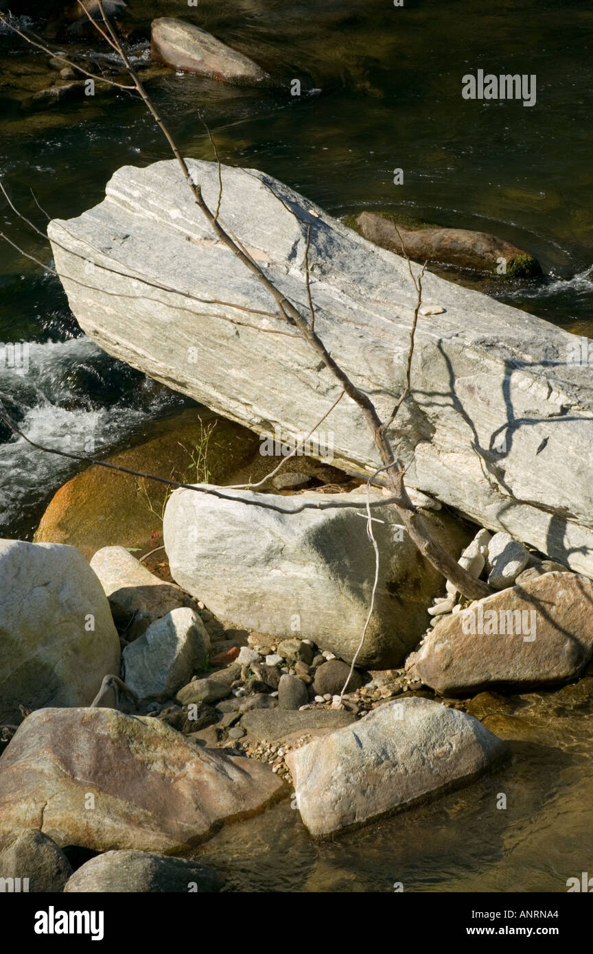 lake lure north carolina usa creek with rocks, boulders, water chimney