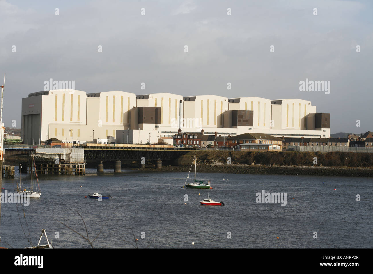 BAE Systems Submarine Factory, Barrow-in-Furness, Cumbria, Viewed from across Walney Channel Stock Photo