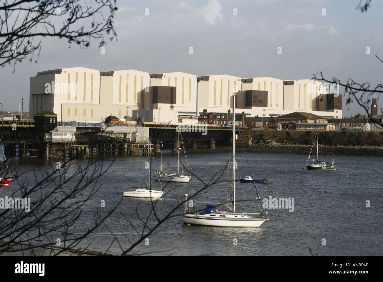 BAE Systems Submarine Factory, Barrow-in-Furness, Cumbria, Viewed from across Walney Channel Stock Photo