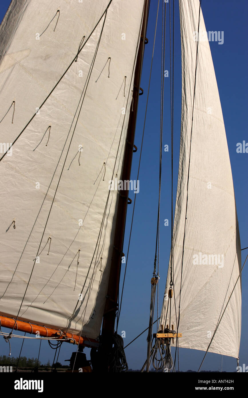 Traditional Gaff Rigged Sailing Boat Close Up of Sail and Rigging Stock Photo