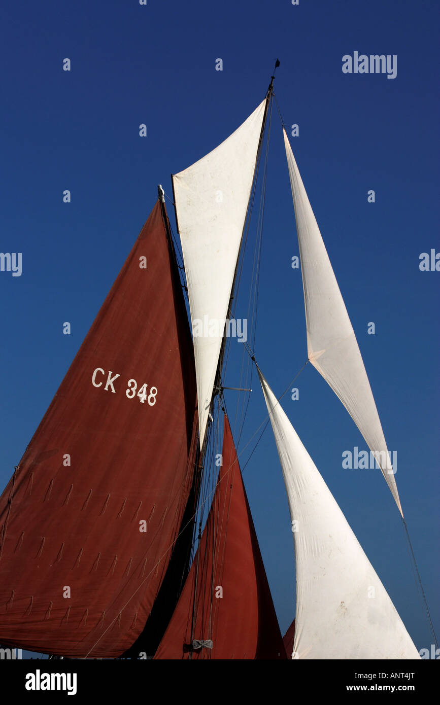 Traditional Gaff Rigged Sailing Boat Close Up of Sail Stock Photo