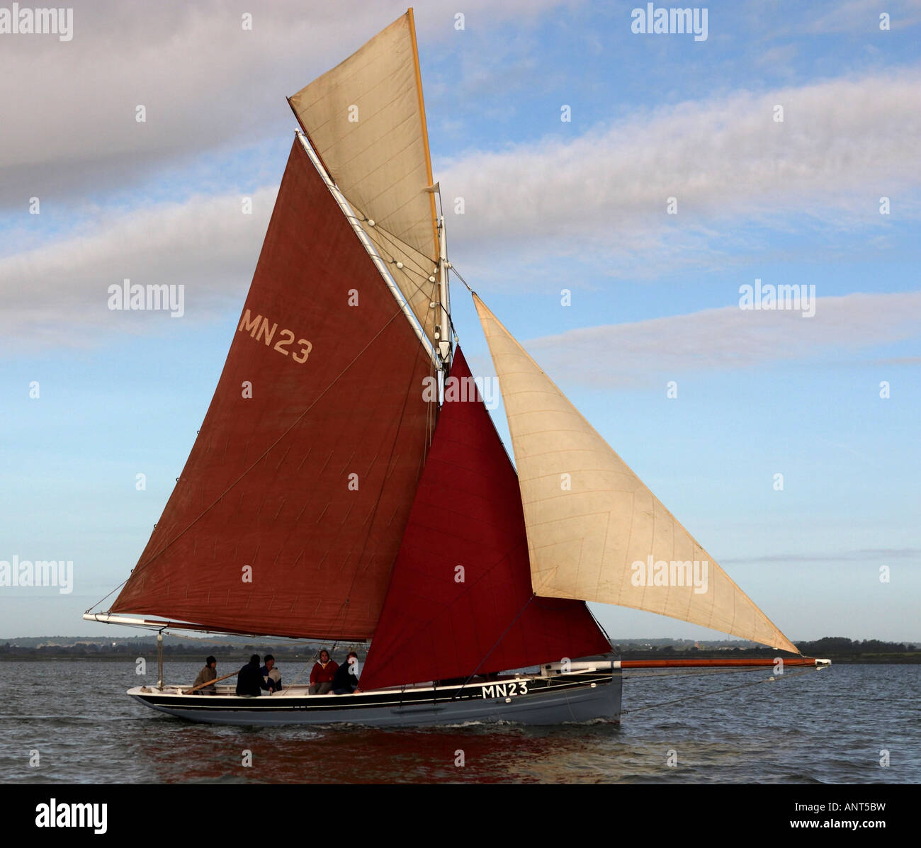 Traditional Gaff Rigged Sailing Boat close up red sail Stock Photo Alamy