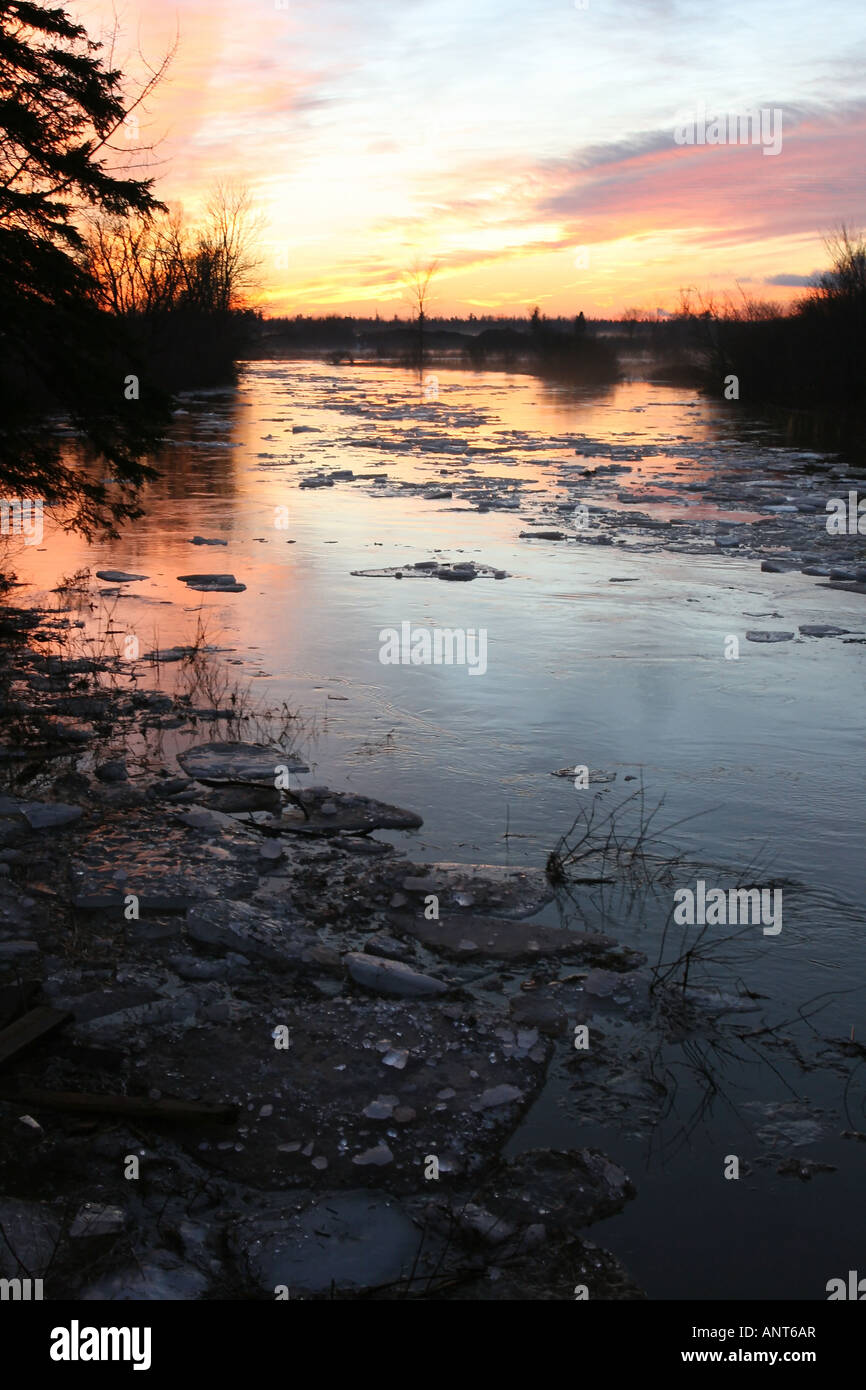 Spring thaw, ice breakup in Shubenacadie River Stock Photo