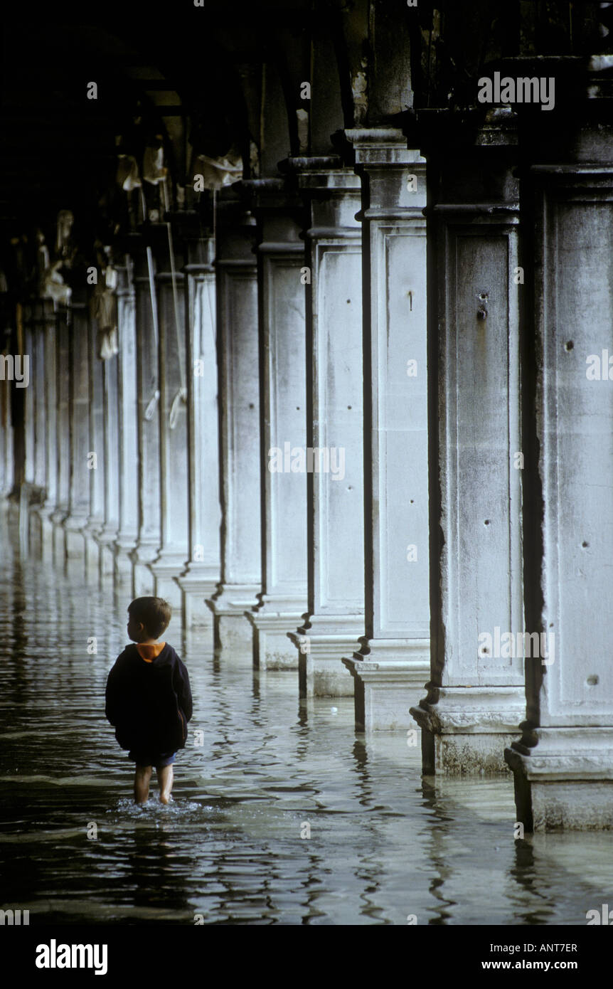 Italy Venice Acqua alta high water floods St Mark s Square Stock Photo