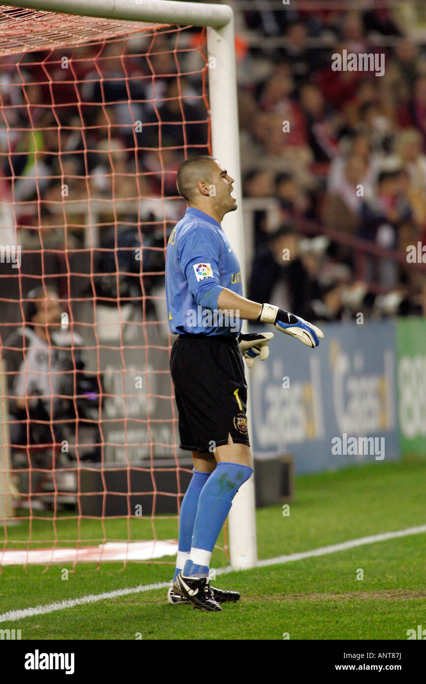 Valdes comanding his fellows before a free kick. Stock Photo