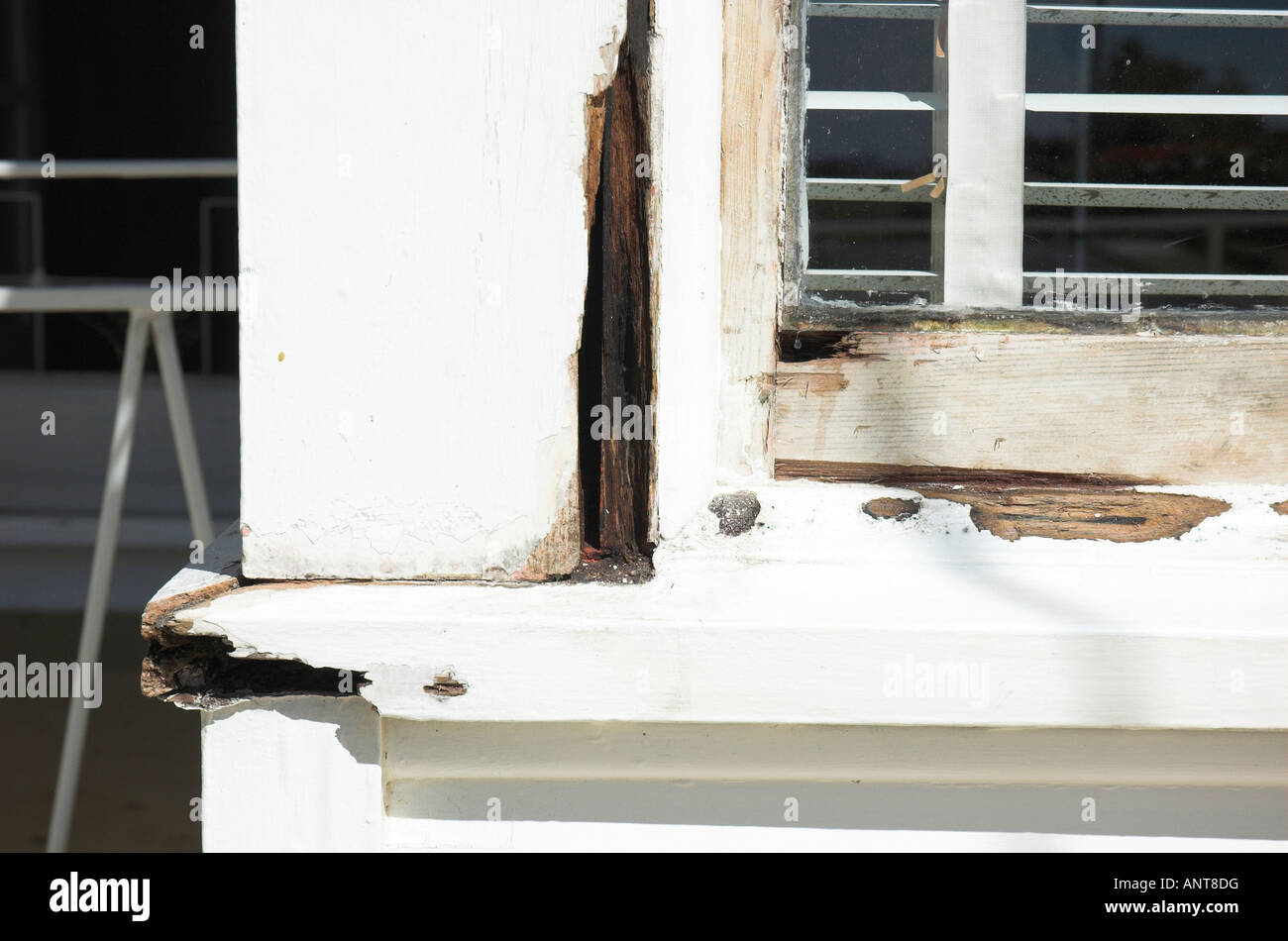 Repairing old timber window frames and weatherboards property maintenance Stock Photo Alamy