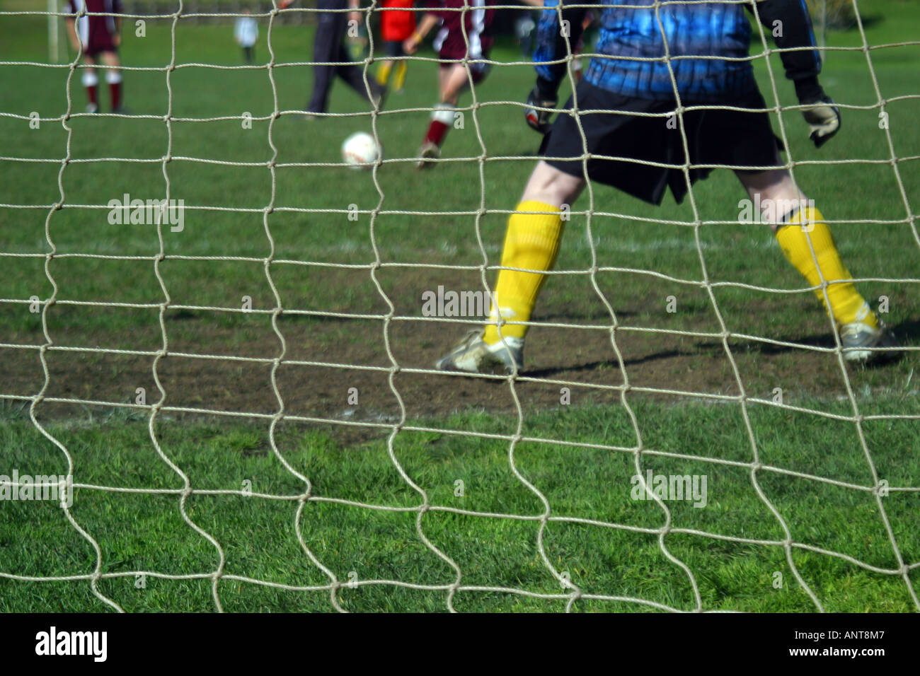 Goal keeper protecting the net Stock Photo - Alamy
