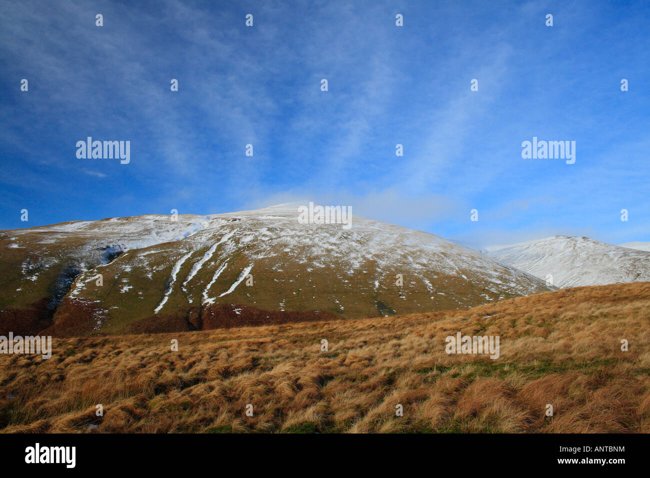 Snow on the summit of 'The Law'in the Ochil hills Clackmannanshire Scotland Stock Photo