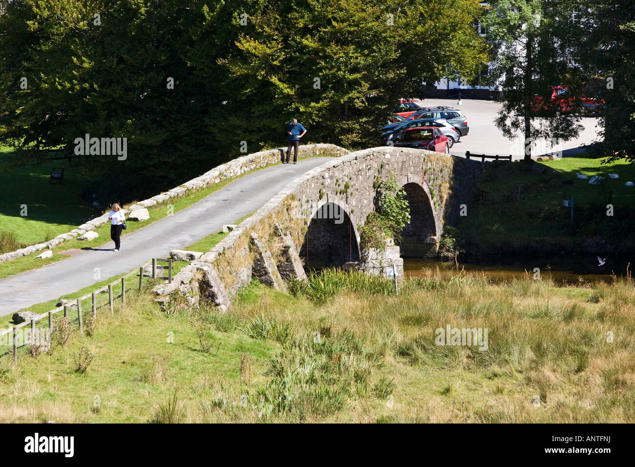 Hump back bridge near the Two Bridges hotel at Two Bridges Dartmoor Devon England UK Stock Photo