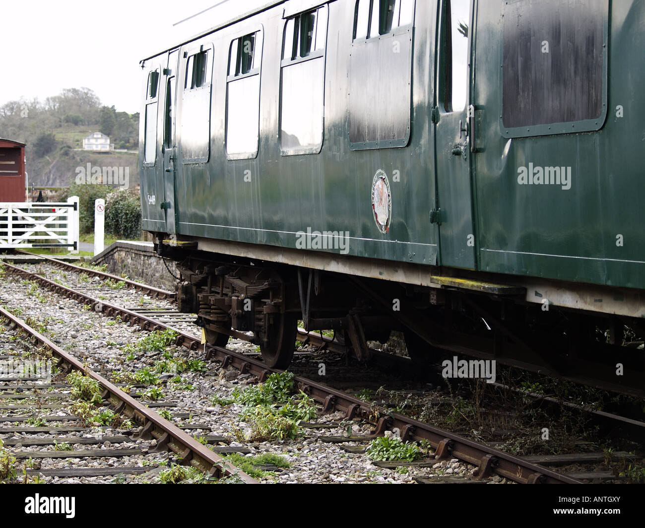 Old railway carriage, now used as tourist information centre, Bideford, Devon, UK Stock Photo