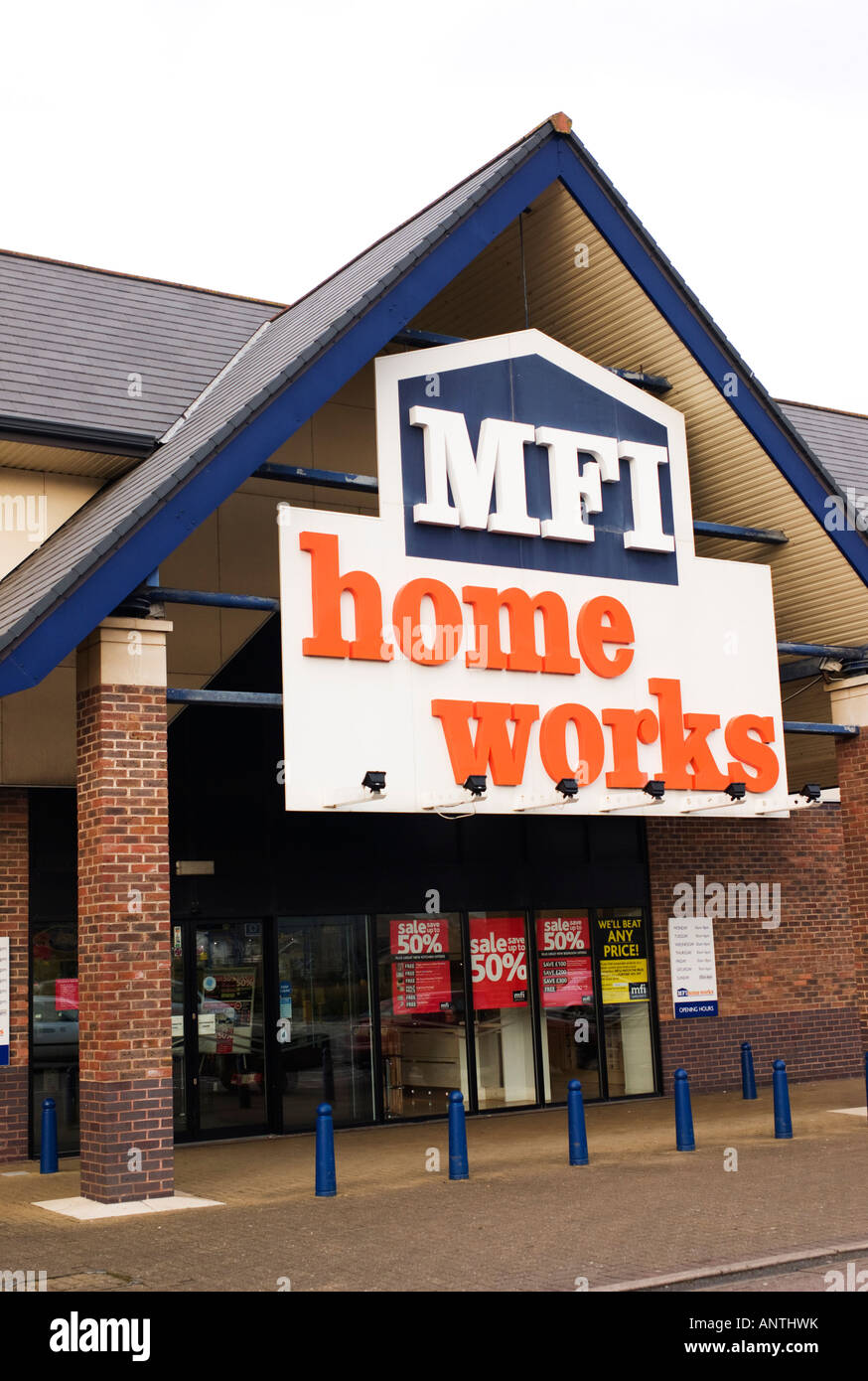 MFI Home Works shop store exterior; Parc y Llyn retail park, Aberystwyth Wales UK Stock Photo