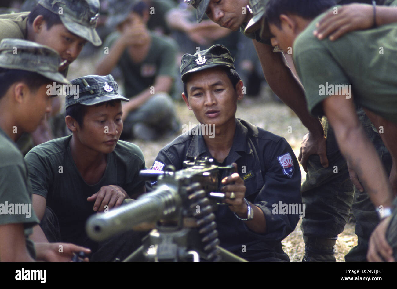 KNLA officer cadets during heavy weapons training Manerplow Kawtholei Burma Stock Photo