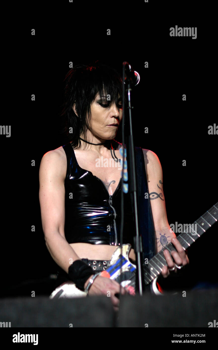 Joan Jett lead singer of Joan Jett And The Blackhearts playing the Nottingham Arena, Nottingham, UK Stock Photo