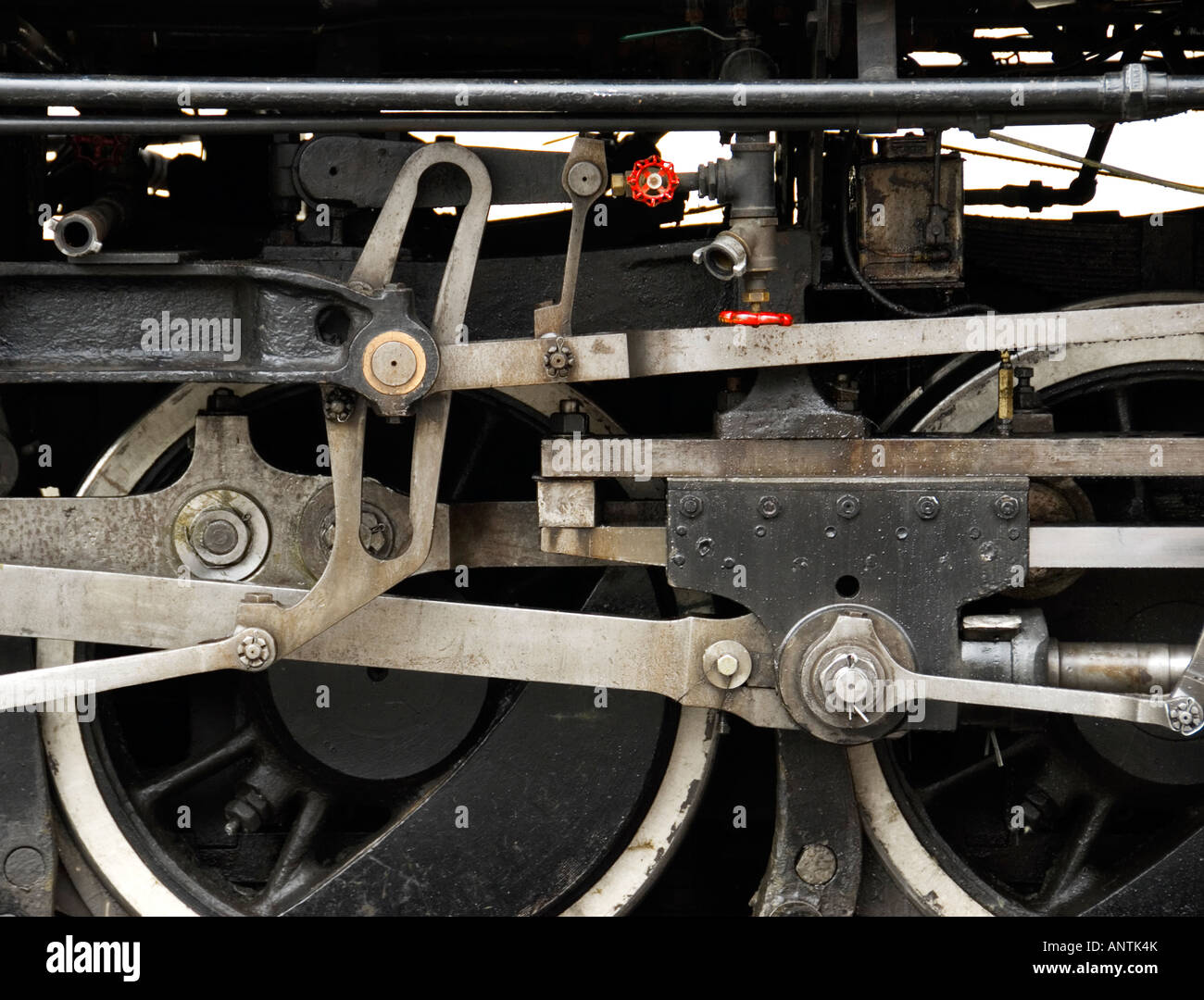 Detail of Alberni Pacific steam engine before a tourist excursion, Port Alberni, British Columbia, Canada Stock Photo