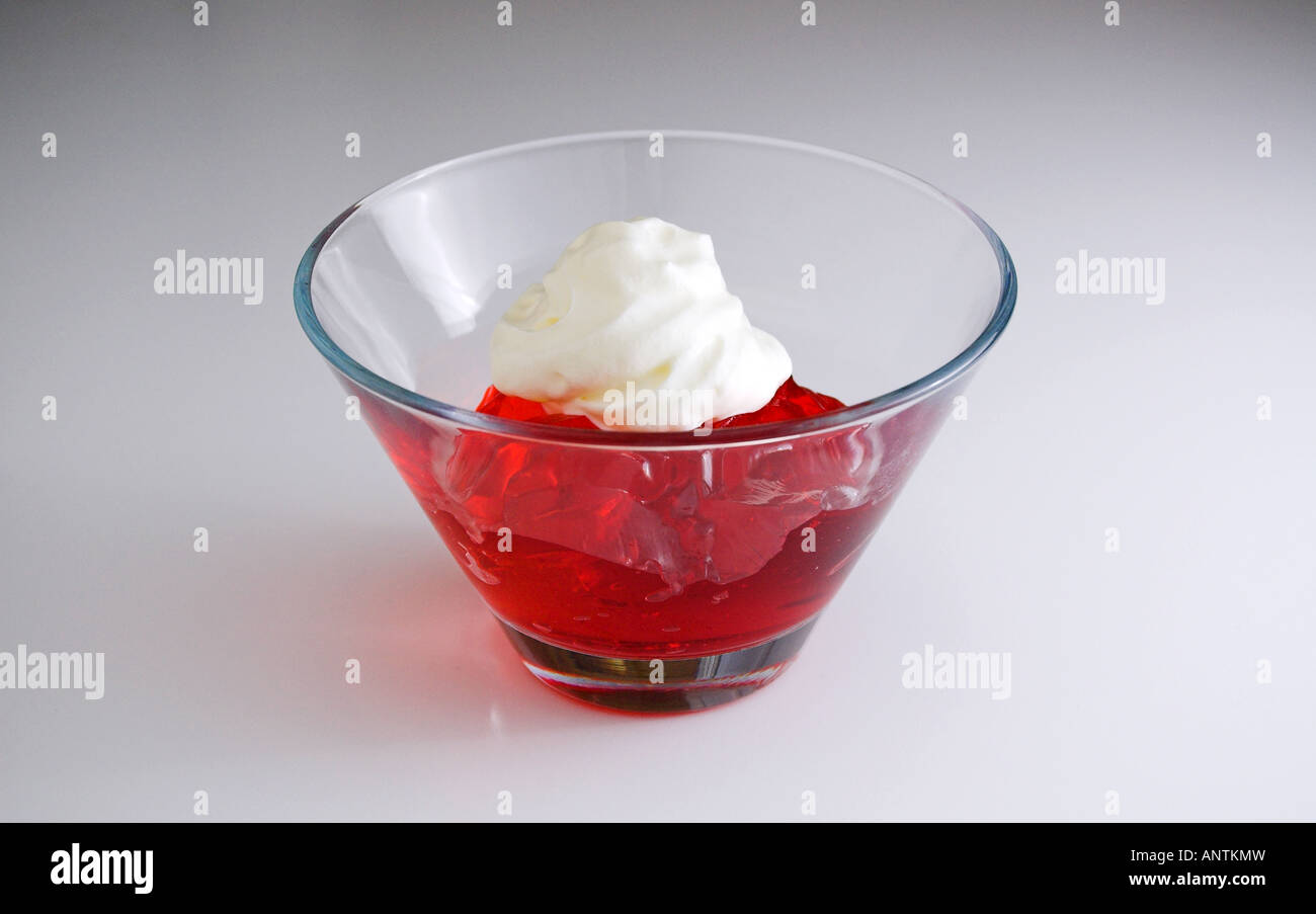 A bowl of jelly with cream Stock Photo Alamy