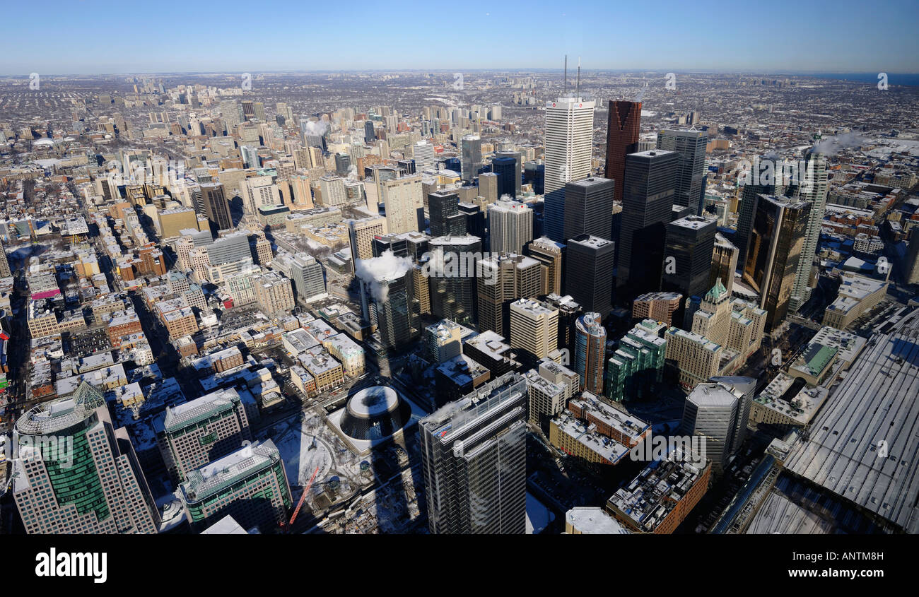 Panoramic view of downtown Financial district high-rise tower and Toronto Northeast in winter from the CN Tower Stock Photo