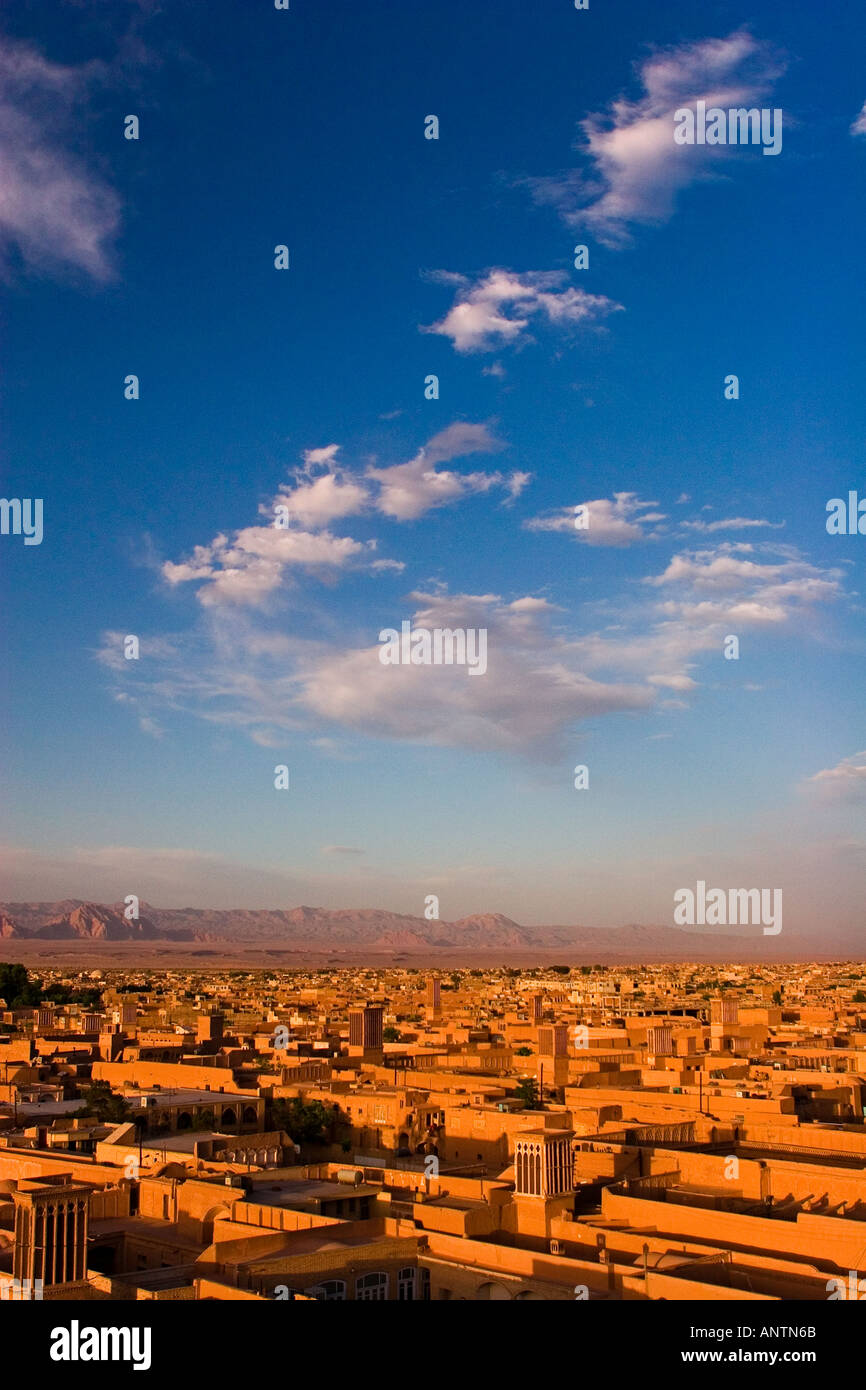Panorama of Yazd with its windtowers Yazd Iran Stock Photo